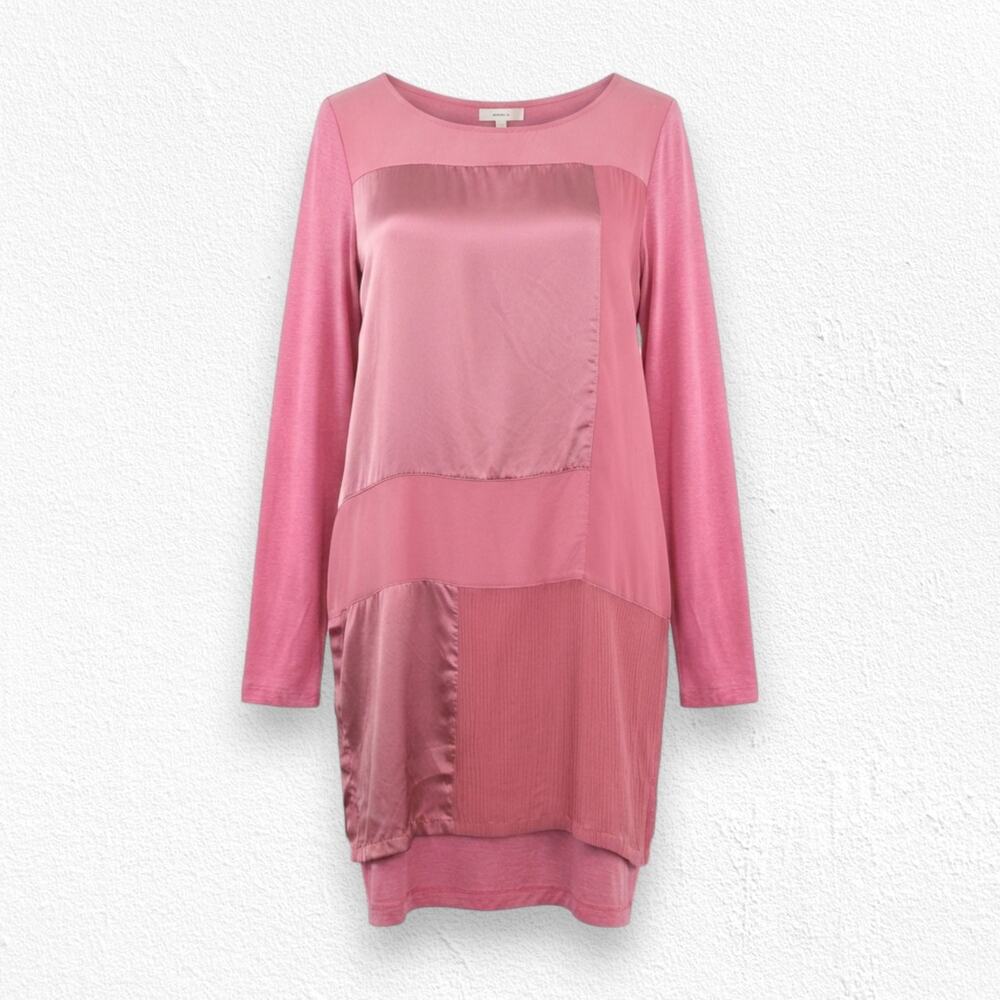 Soft Surroundings Pink Silk Panel High Low Long Sleeve Tunic Top Size XS
